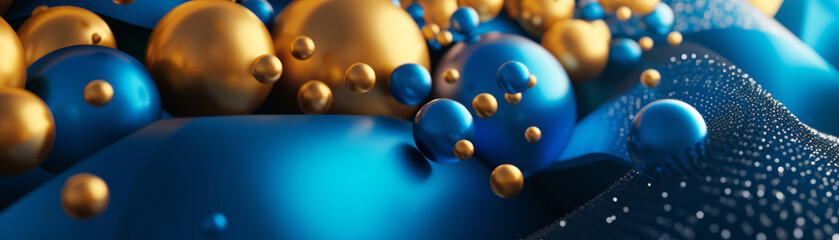 3d Abstract Background Banner. Blue and Gold Wallpaper Texture