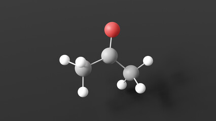 acetone molecular structure, ketone, ball and stick 3d model, structural chemical formula with colored atoms