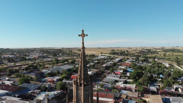 Aerial view of a church in a Little Town of South America.