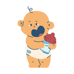 Cute baby boy with milk bottle vector cartoon character illustration isolated on a white background.