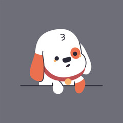 Cute puppy peeking over a blank sign vector cartoon character illustration isolated on background.