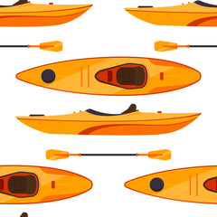 Kayak boat and paddle vector cartoon seamless pattern background for wallpaper, wrapping, packing, and backdrop.