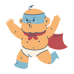 Cute baby boy in superhero costume vector cartoon character illustration isolated on a white background.