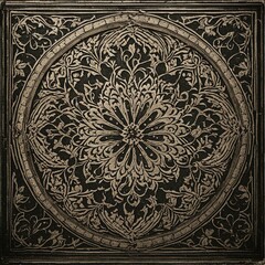 ornamental round ornament  Moroccan tile pattern with a floral border and a grunge effect isolated on a black background 