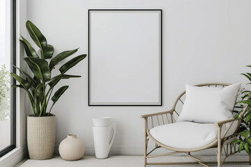 Frame mockup with ISO A paper size, showcasing a living room wall poster mockup against a modern interior design background, presented in a 3D render. - obrazy, fototapety, plakaty