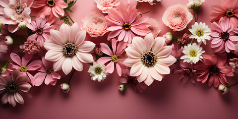 Flowers isolated on pink background in love vibe