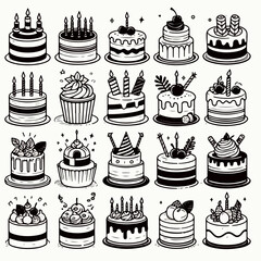 collection of birthday cake vector illustrations