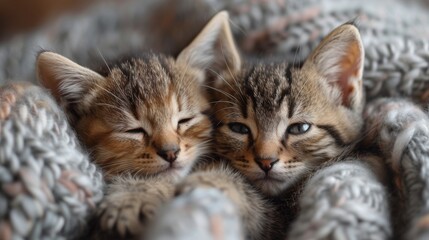 Fototapeta premium Playful Kittens, Adorable close-up of playful kittens engaged in cute interactions, conveying warmth and coziness