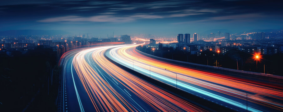 blurred traffic background banner at night