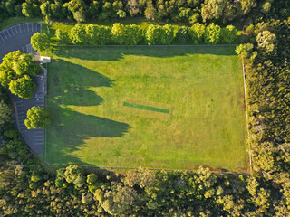 Aerial view of a green soccer field in Wahroonga, Australia