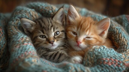 Playful Kittens, Adorable close-up of playful kittens engaged in cute interactions, conveying warmth and coziness