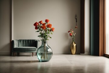 empty room with vase of beautiful flowers