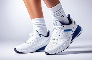 sneakers for sports and recreation, feet in sneakers, close-up