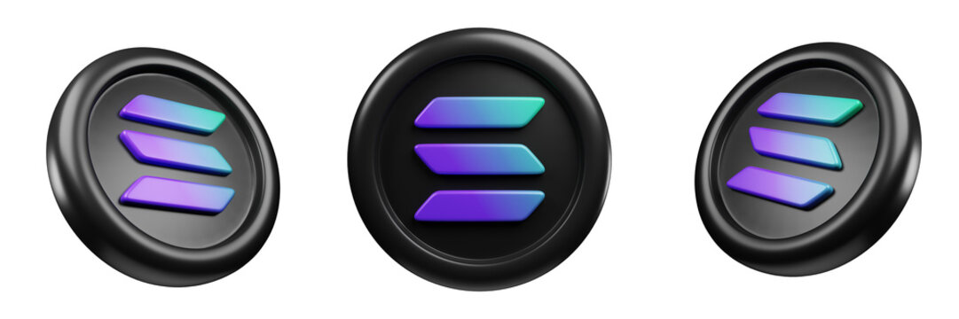 Solana or SOL Black Coin 3d Set rendering cryptocurrency illustration cartoon style, blockchain or cryptocurrency design theme