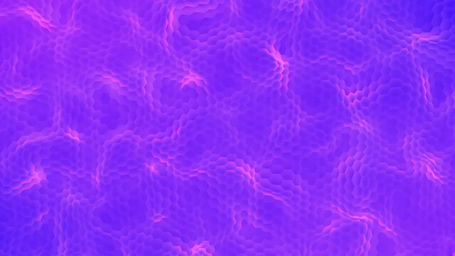 Abstract colorful wavy background in bright neon pink and purple tones. Modern colorful wallpaper. Seamless loop animation. 3D rendering. 4K animation.