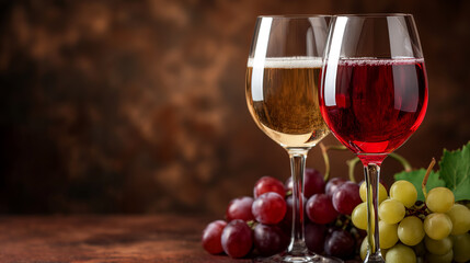 vintage wine. red and white wine in glasses