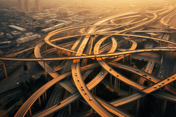 illustration of a multi-tiered road in the city. Complex logistics concept. Created with Generative AI