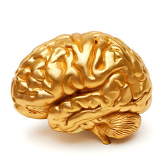 A golden brain sculpture on a white background.A 