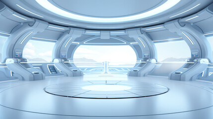 futuristic architecture and technology spaceship interior with a prominent circular window