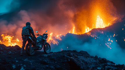 Motoride to summit of Etna volcano. - obrazy, fototapety, plakaty