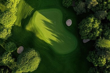 Bird s eye perspective of grass and trees on a golf course