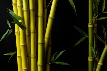 Yellow bamboo plant in tropical rainforest of Asia, with green leaves growing abundantly. Nature oriental background wallpaper.