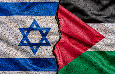 flag of two country Israel and Palestine, War.