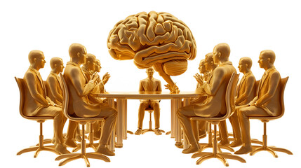 Brainstorming business meeting systematically and orderly, modern 3d work, isolated white background