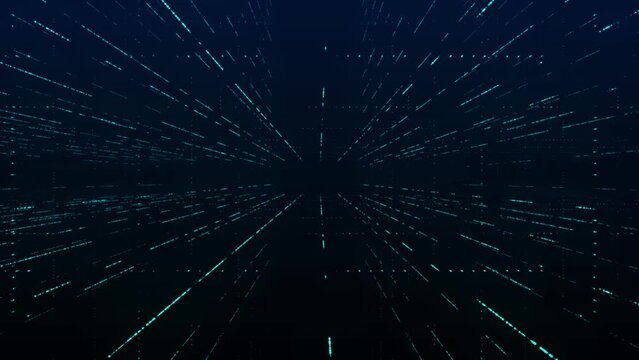Abstract digital cyberspace with moving particles. High-speed connection and data analysis technology. Cyber Security Database. Digital abstract background concept. 4K
