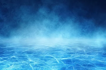 Foto op Canvas Blue icy backdrop for winter ice hockey stadium field glowing winter backdrop for montaging fresh products or Christmas presents © The Big L
