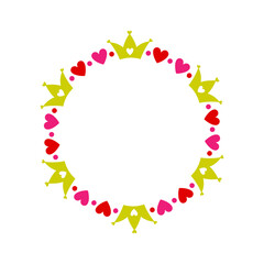 Round frame with hearts and crowns icon. Colored silhouette. Front view. Vector simple flat graphic illustration. Isolated object on a white background. Isolate.