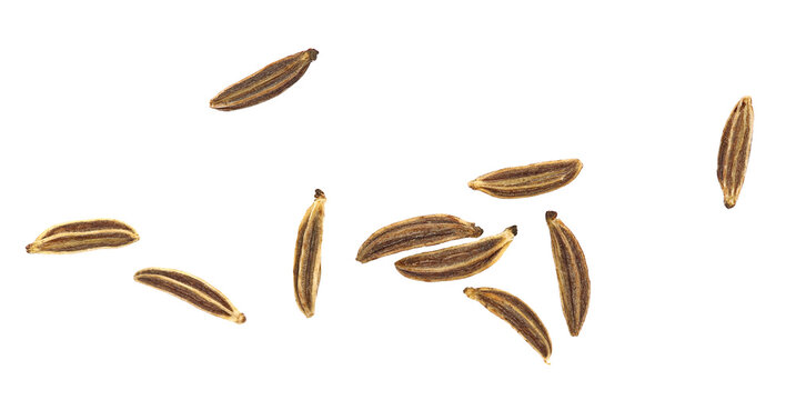 Set cumin isolated on white, top view 