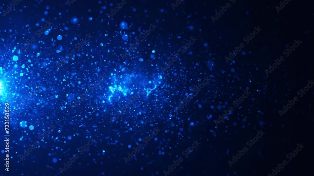 Poster dynamic wave of luminous particles flying horizontally. sparkling bright particles fly in space. ani