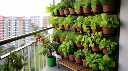Vertical garden on a high-rise apartment balcony