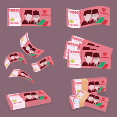 Vector 100000 indonesian rupiah currency set