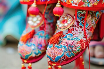 Traditional Chinese shoes with blur background