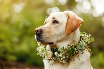 Labrador with Floral Neck Garland