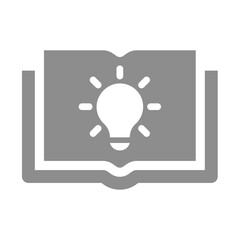 Open book and lightbulb vector icon. Knowledge or manual symbol.