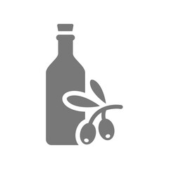 Olive oil bottle vector icon. Olives branch symbol.