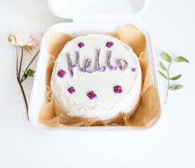 Top view on delicious bento cake on the table