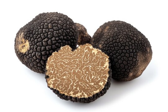 Famous black winter truffles on white surface