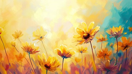 Yellow daisy flowers on abstract watercolor painting background