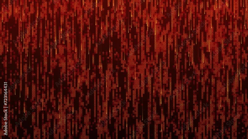Poster a background of rows of small squares changing color, moving chaotically. pixel graphics, moving squ