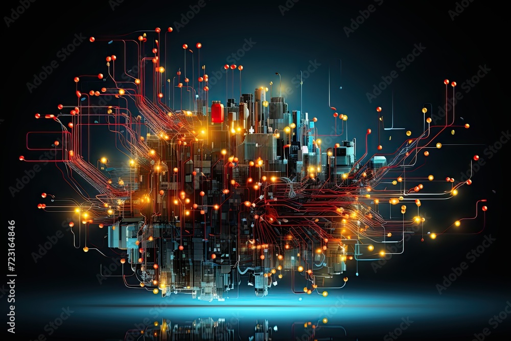 Fototapete united states technology circuit board map. output an image of a modern technological device or an i