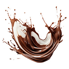 Cocoa liquid splashes on transparent background.