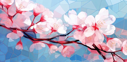 pink flowers on blue background