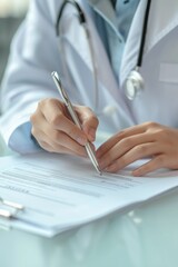Doctor signing prescription for patient