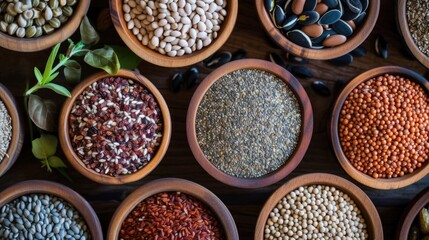 Assorted Beans and Grains in Bowls