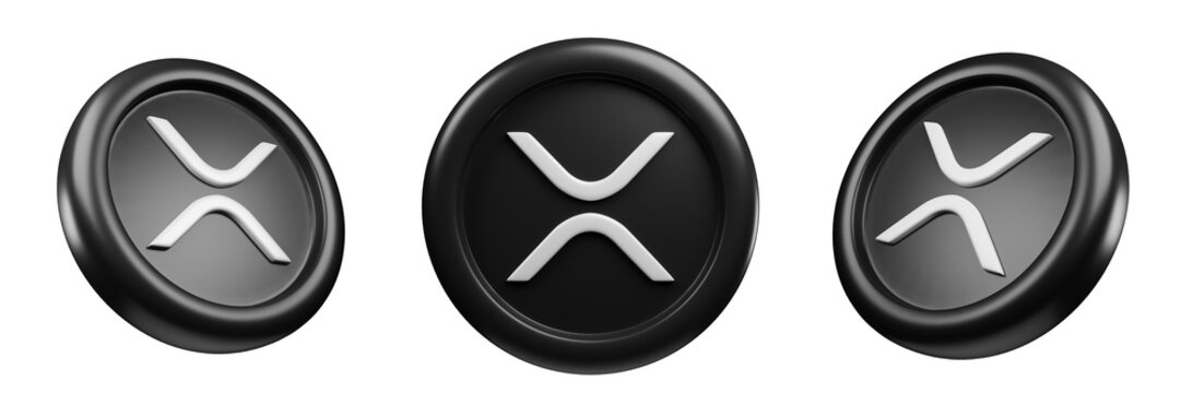 Ripple or XRP Black Coin 3d Set rendering cryptocurrency illustration cartoon style, blockchain or cryptocurrency design theme