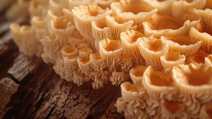 Golden Chanterelle Mushrooms on Wood